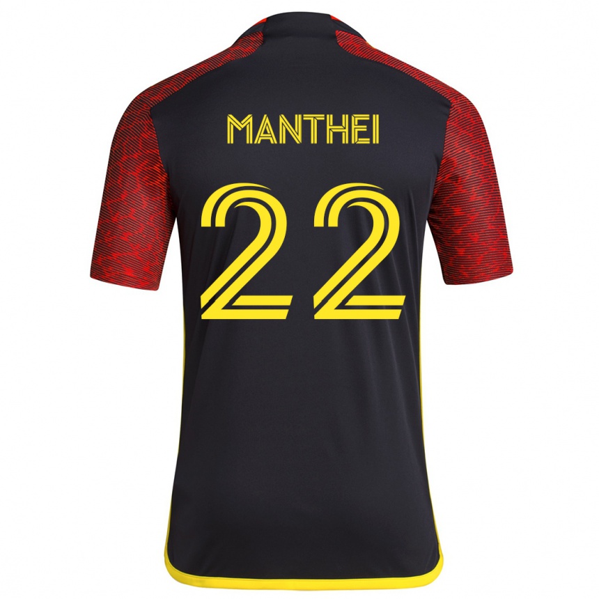 Niño Fútbol Camiseta Leahi Manthei #22 Negro Rojo 2ª Equipación 2024/25 Perú