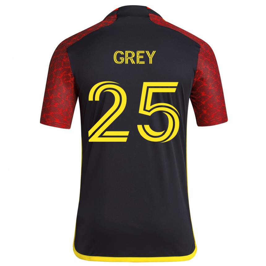 Niño Fútbol Camiseta Mireya Grey #25 Negro Rojo 2ª Equipación 2024/25 Perú