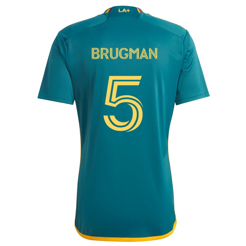 Niño Fútbol Camiseta Gastón Brugman #5 Verde Amarillo 2ª Equipación 2024/25 Perú