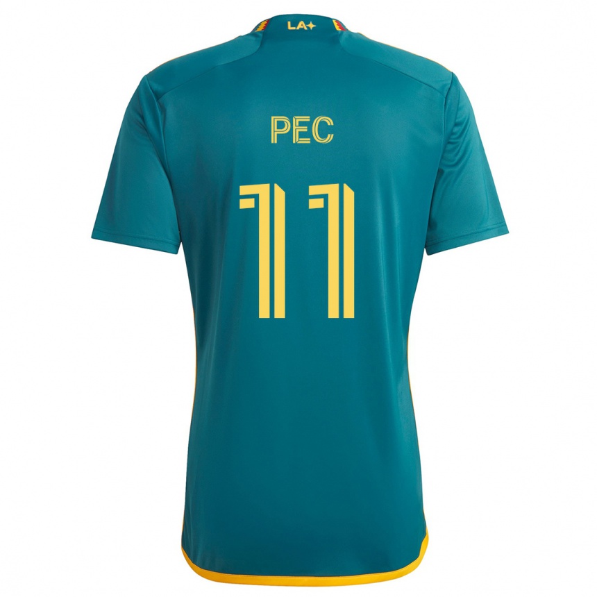 Niño Fútbol Camiseta Gabriel Pec #11 Verde Amarillo 2ª Equipación 2024/25 Perú