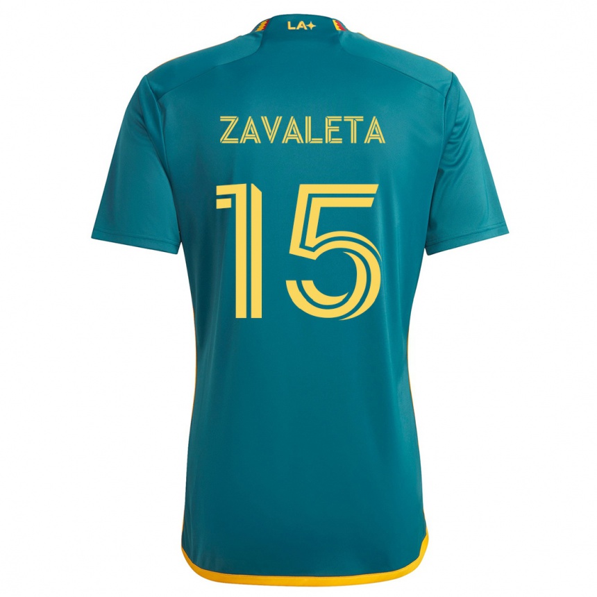 Niño Fútbol Camiseta Eriq Zavaleta #15 Verde Amarillo 2ª Equipación 2024/25 Perú