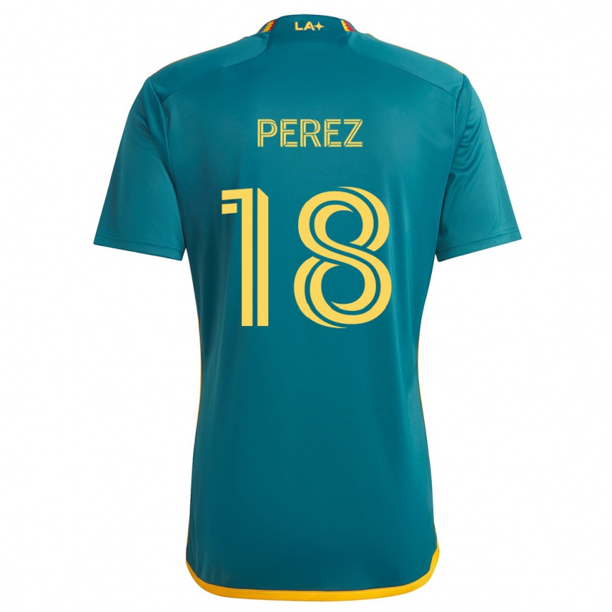 Niño Fútbol Camiseta Jonathan Pérez #18 Verde Amarillo 2ª Equipación 2024/25 Perú