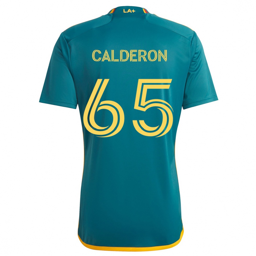 Niño Fútbol Camiseta Juan Calderón #65 Verde Amarillo 2ª Equipación 2024/25 Perú