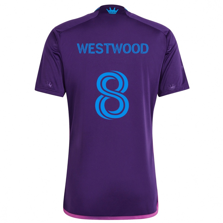 Niño Fútbol Camiseta Ashley Westwood #8 Azul Morado 2ª Equipación 2024/25 Perú