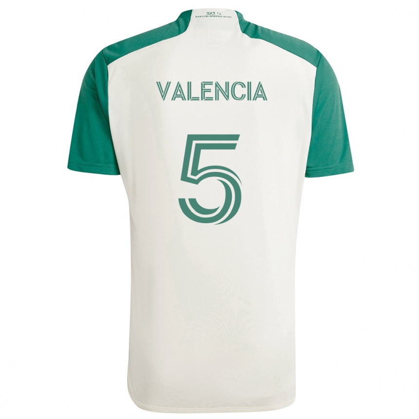 Niño Fútbol Camiseta Jhojan Valencia #5 Colores Tostados Verde 2ª Equipación 2024/25 Perú