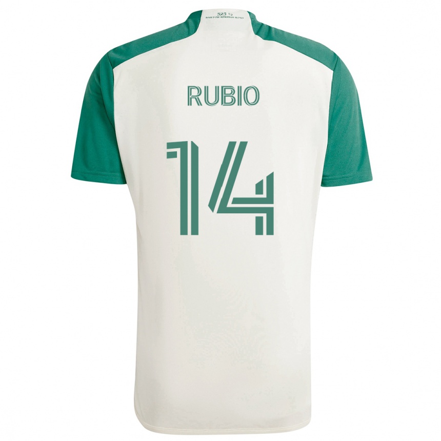 Niño Fútbol Camiseta Diego Rubio #14 Colores Tostados Verde 2ª Equipación 2024/25 Perú