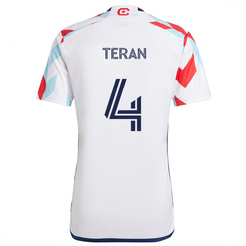 Niño Fútbol Camiseta Carlos Terán #4 Blanco Rojo Azul 2ª Equipación 2024/25 Perú