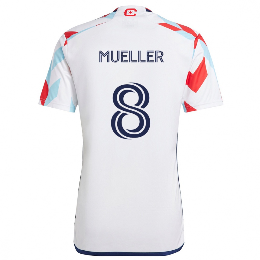 Niño Fútbol Camiseta Chris Mueller #8 Blanco Rojo Azul 2ª Equipación 2024/25 Perú