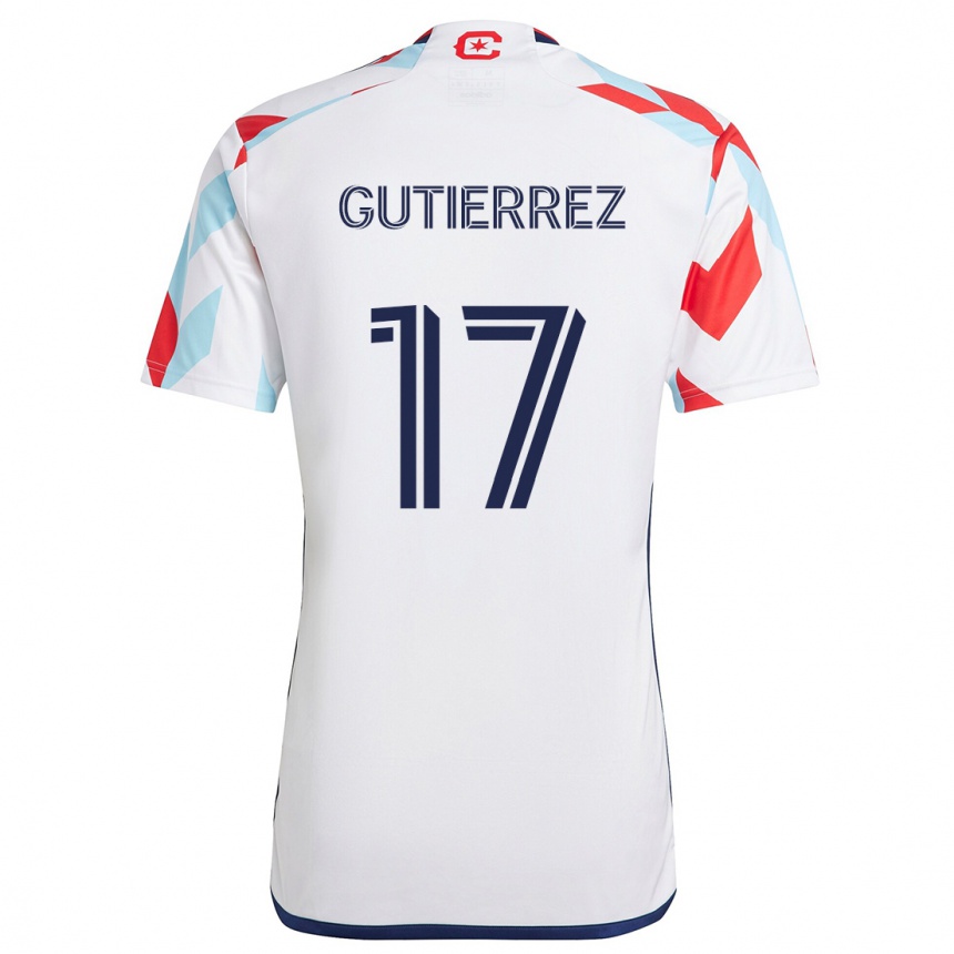 Niño Fútbol Camiseta Brian Gutiérrez #17 Blanco Rojo Azul 2ª Equipación 2024/25 Perú