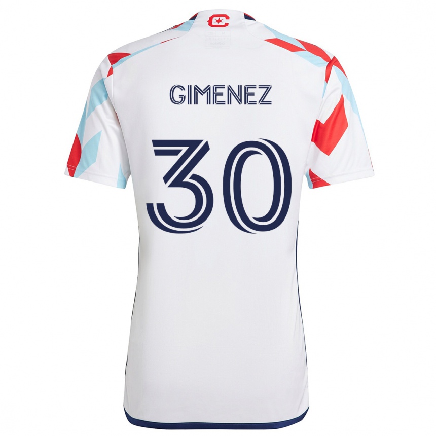 Niño Fútbol Camiseta Gastón Giménez #30 Blanco Rojo Azul 2ª Equipación 2024/25 Perú