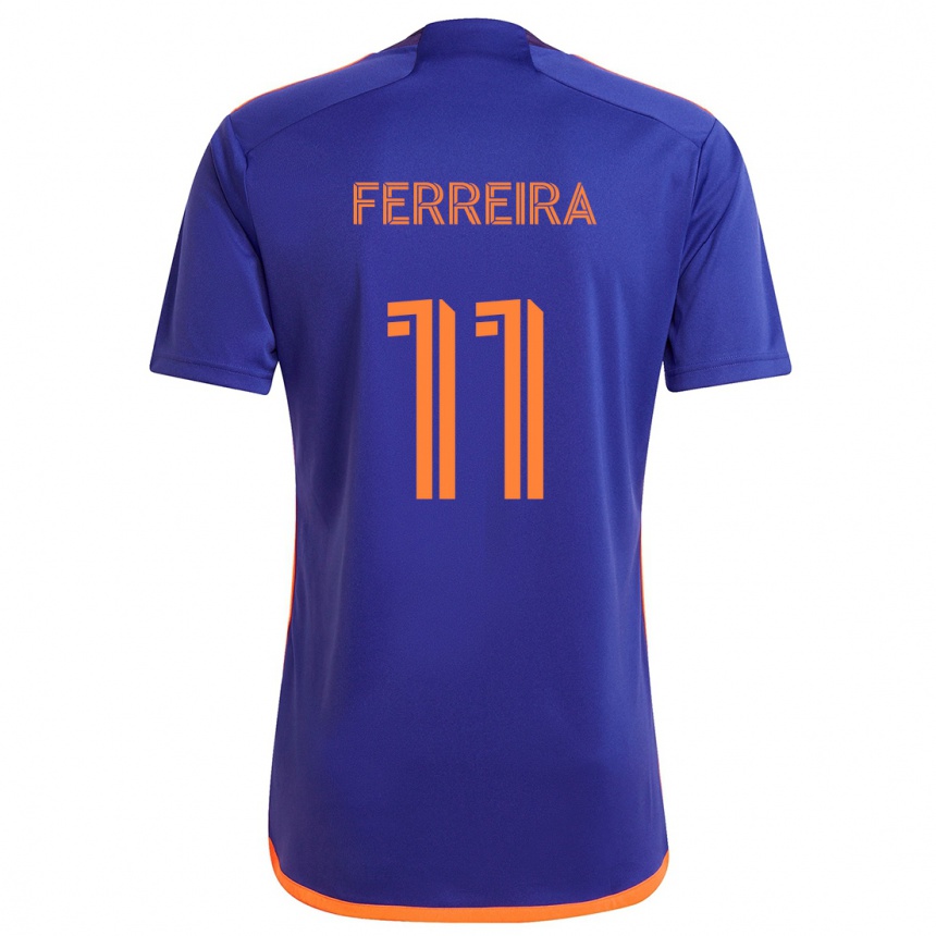 Niño Fútbol Camiseta Sebastián Ferreira #11 Púrpura Naranja 2ª Equipación 2024/25 Perú