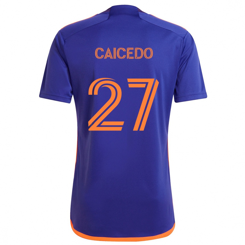 Niño Fútbol Camiseta Luis Caicedo #27 Púrpura Naranja 2ª Equipación 2024/25 Perú