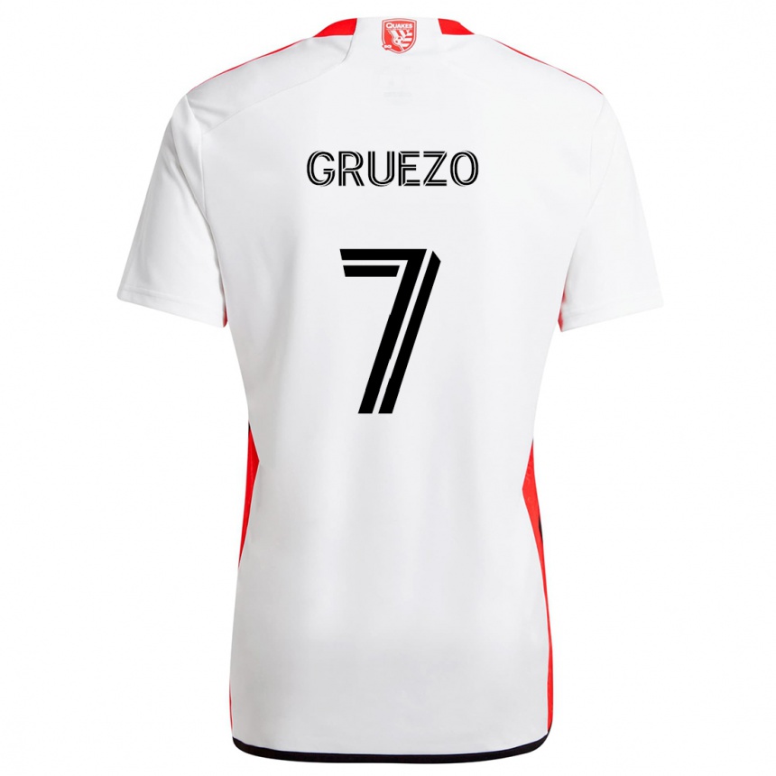 Niño Fútbol Camiseta Carlos Gruezo #7 Blanco Rojo 2ª Equipación 2024/25 Perú