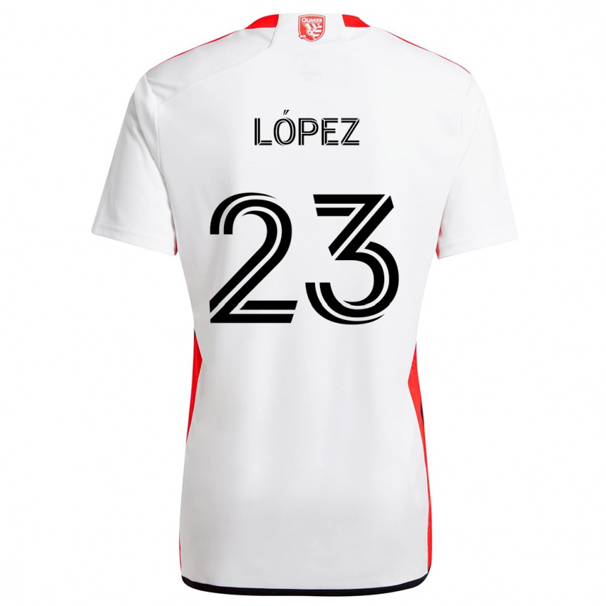 Niño Fútbol Camiseta Hernán López #23 Blanco Rojo 2ª Equipación 2024/25 Perú