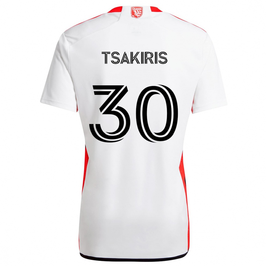 Niño Fútbol Camiseta Niko Tsakiris #30 Blanco Rojo 2ª Equipación 2024/25 Perú