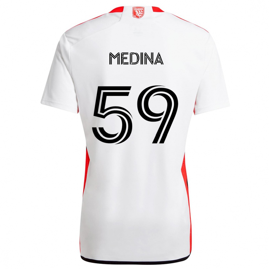 Niño Fútbol Camiseta Cruz Medina #59 Blanco Rojo 2ª Equipación 2024/25 Perú