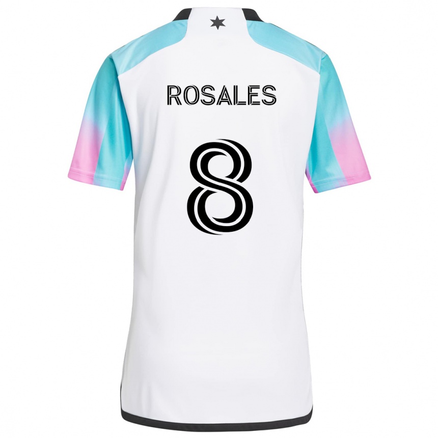 Niño Fútbol Camiseta Joseph Rosales #8 Blanco Azul Negro 2ª Equipación 2024/25 Perú