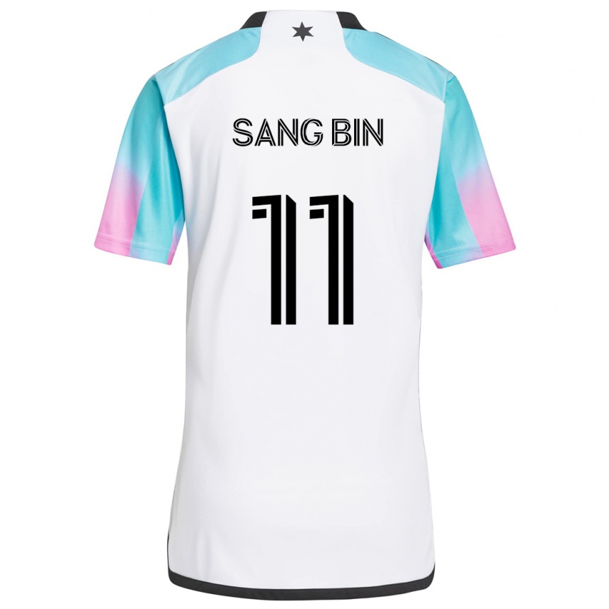 Niño Fútbol Camiseta Sang-Bin Jeong #11 Blanco Azul Negro 2ª Equipación 2024/25 Perú