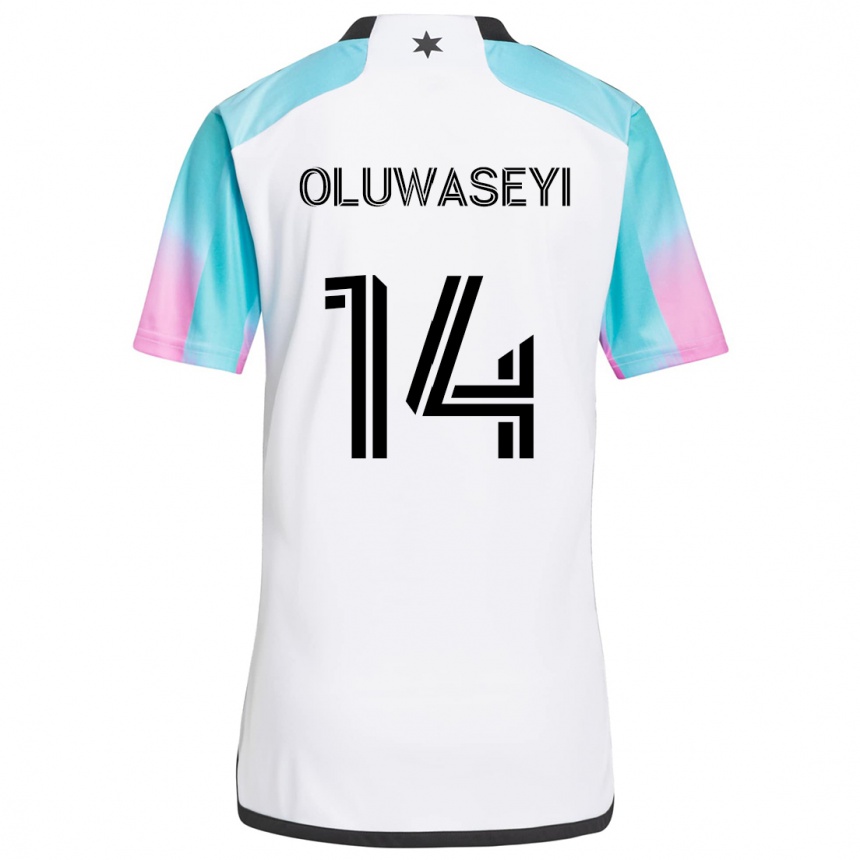 Niño Fútbol Camiseta Tani Oluwaseyi #14 Blanco Azul Negro 2ª Equipación 2024/25 Perú