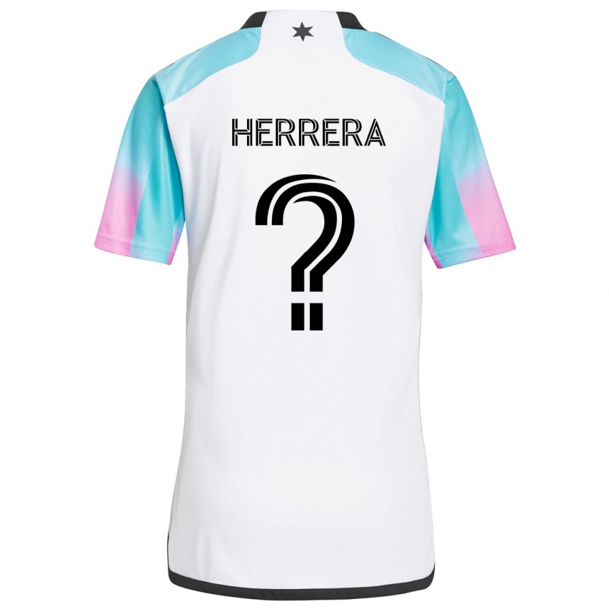 Niño Fútbol Camiseta Oscar Herrera #0 Blanco Azul Negro 2ª Equipación 2024/25 Perú