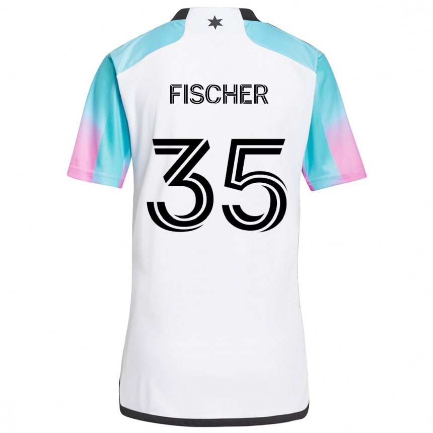 Niño Fútbol Camiseta Britton Fischer #35 Blanco Azul Negro 2ª Equipación 2024/25 Perú