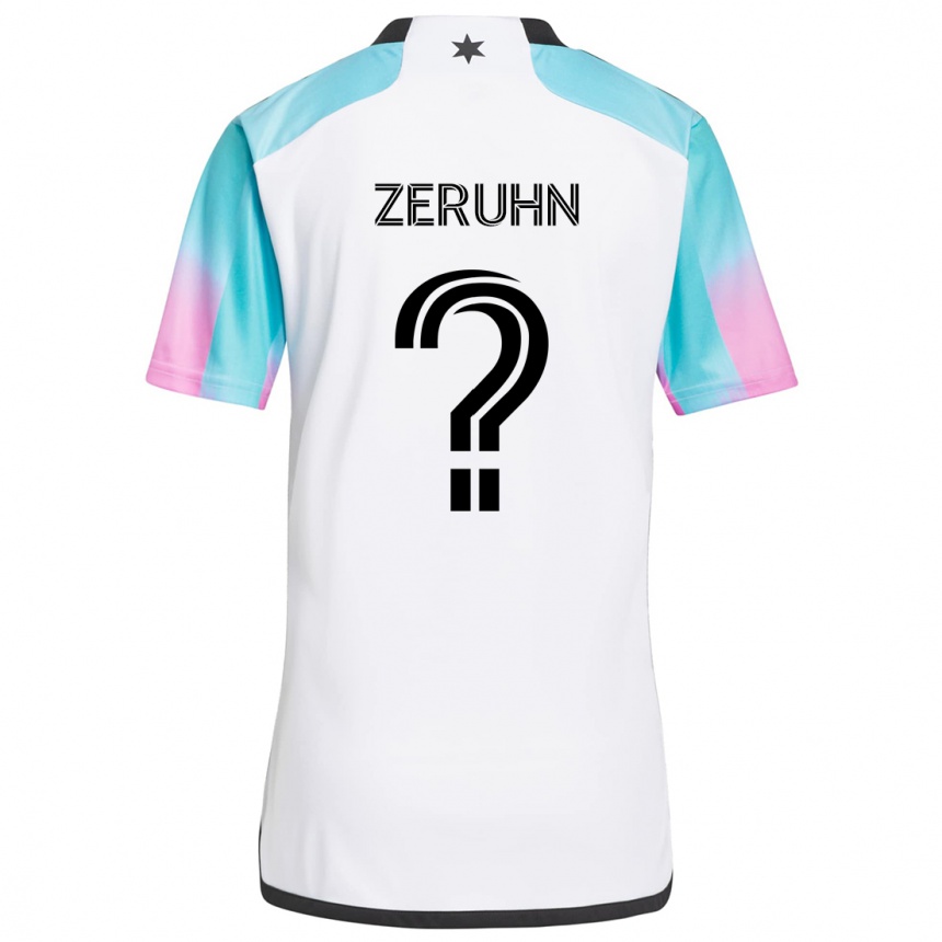 Niño Fútbol Camiseta Kai Zeruhn #0 Blanco Azul Negro 2ª Equipación 2024/25 Perú