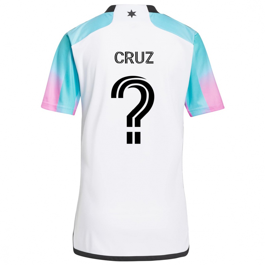 Niño Fútbol Camiseta Giovanny Cruz #0 Blanco Azul Negro 2ª Equipación 2024/25 Perú