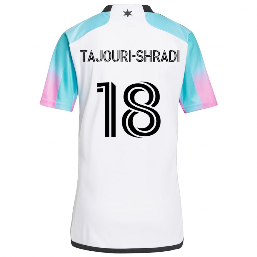 Niño Fútbol Camiseta Ismael Tajouri-Shradi #18 Blanco Azul Negro 2ª Equipación 2024/25 Perú