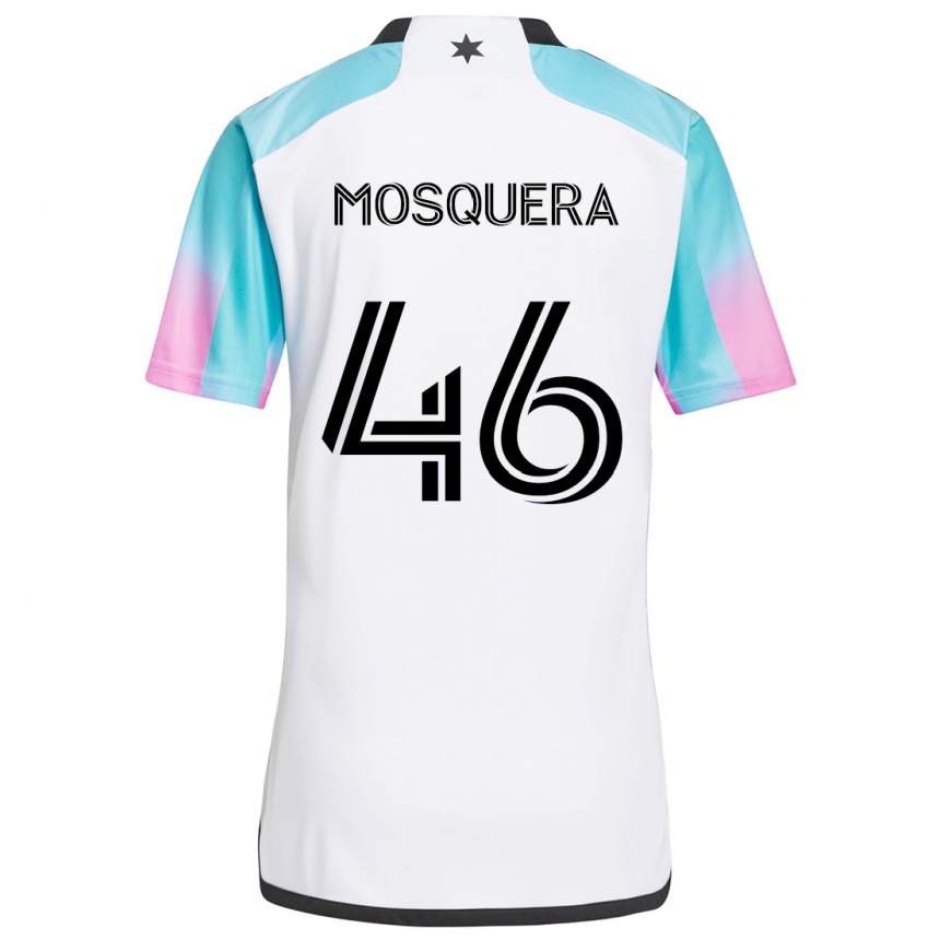 Niño Fútbol Camiseta Juan Camilo Mosquera #46 Blanco Azul Negro 2ª Equipación 2024/25 Perú