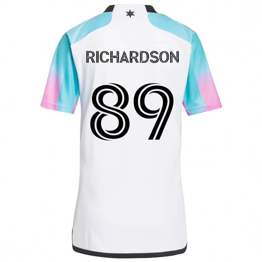 Niño Fútbol Camiseta Nick Richardson #89 Blanco Azul Negro 2ª Equipación 2024/25 Perú