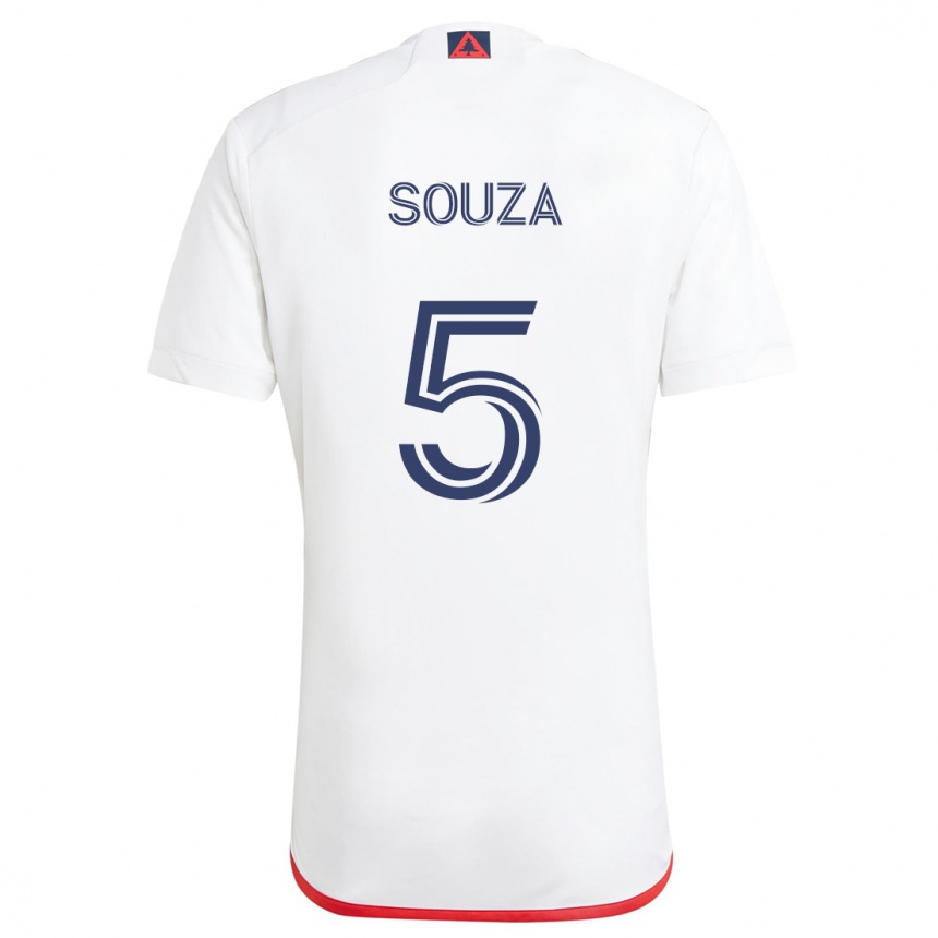 Niño Fútbol Camiseta Victor Souza #5 Blanco Rojo 2ª Equipación 2024/25 Perú