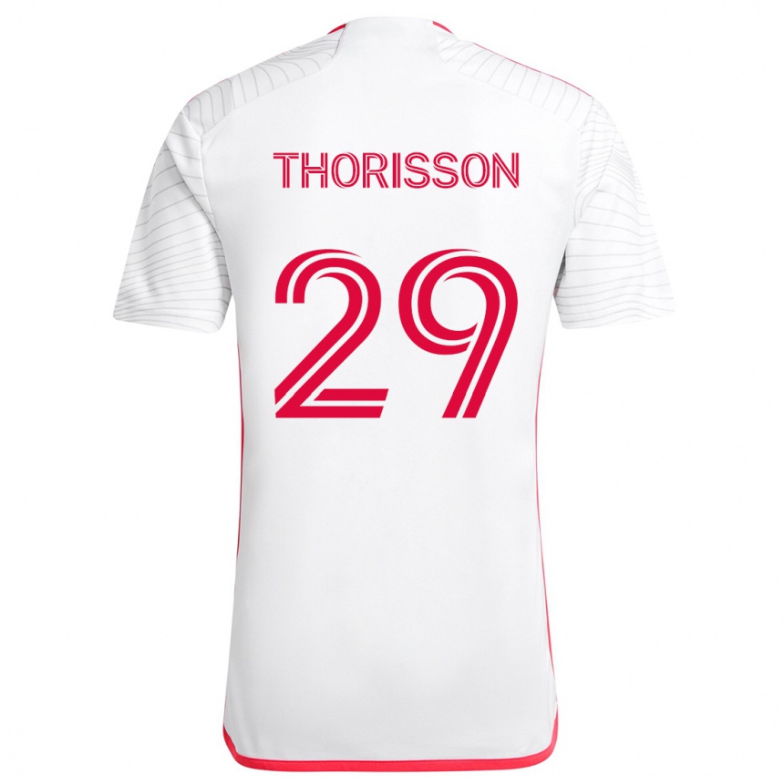 Niño Fútbol Camiseta Nökkvi Thórisson #29 Blanco Rojo 2ª Equipación 2024/25 Perú