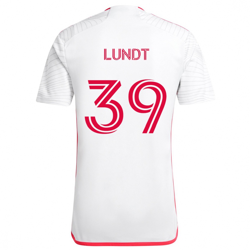 Niño Fútbol Camiseta Ben Lundt #39 Blanco Rojo 2ª Equipación 2024/25 Perú