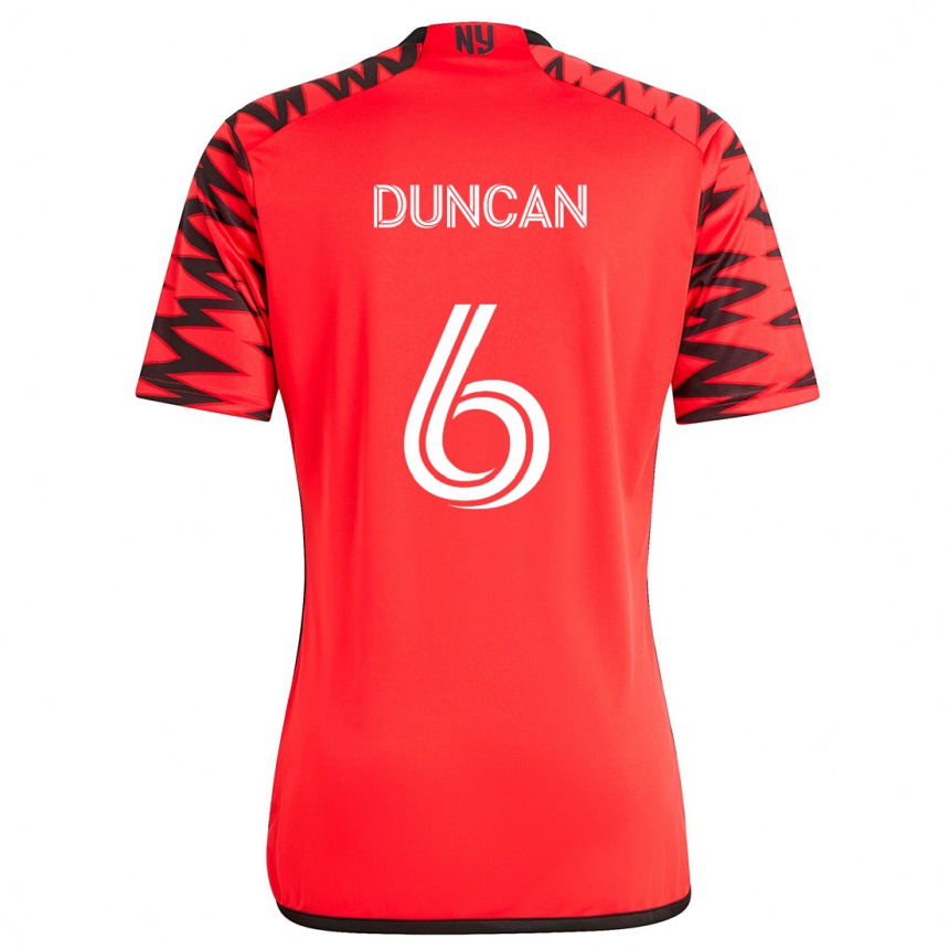 Niño Fútbol Camiseta Kyle Duncan #6 Rojo Negro Blanco 2ª Equipación 2024/25 Perú