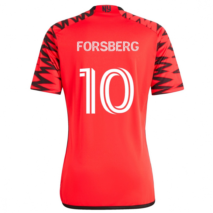 Niño Fútbol Camiseta Emil Forsberg #10 Rojo Negro Blanco 2ª Equipación 2024/25 Perú