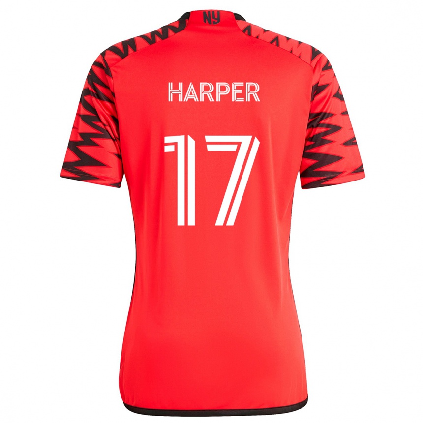 Niño Fútbol Camiseta Cameron Harper #17 Rojo Negro Blanco 2ª Equipación 2024/25 Perú