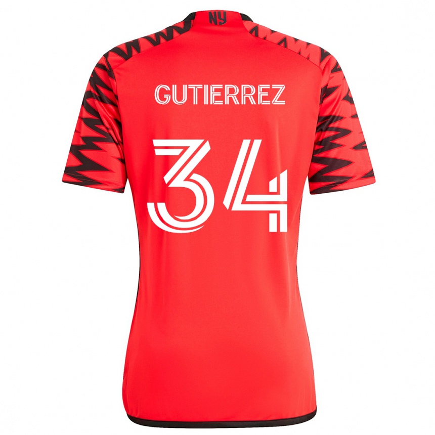 Niño Fútbol Camiseta Juan Gutierrez #34 Rojo Negro Blanco 2ª Equipación 2024/25 Perú