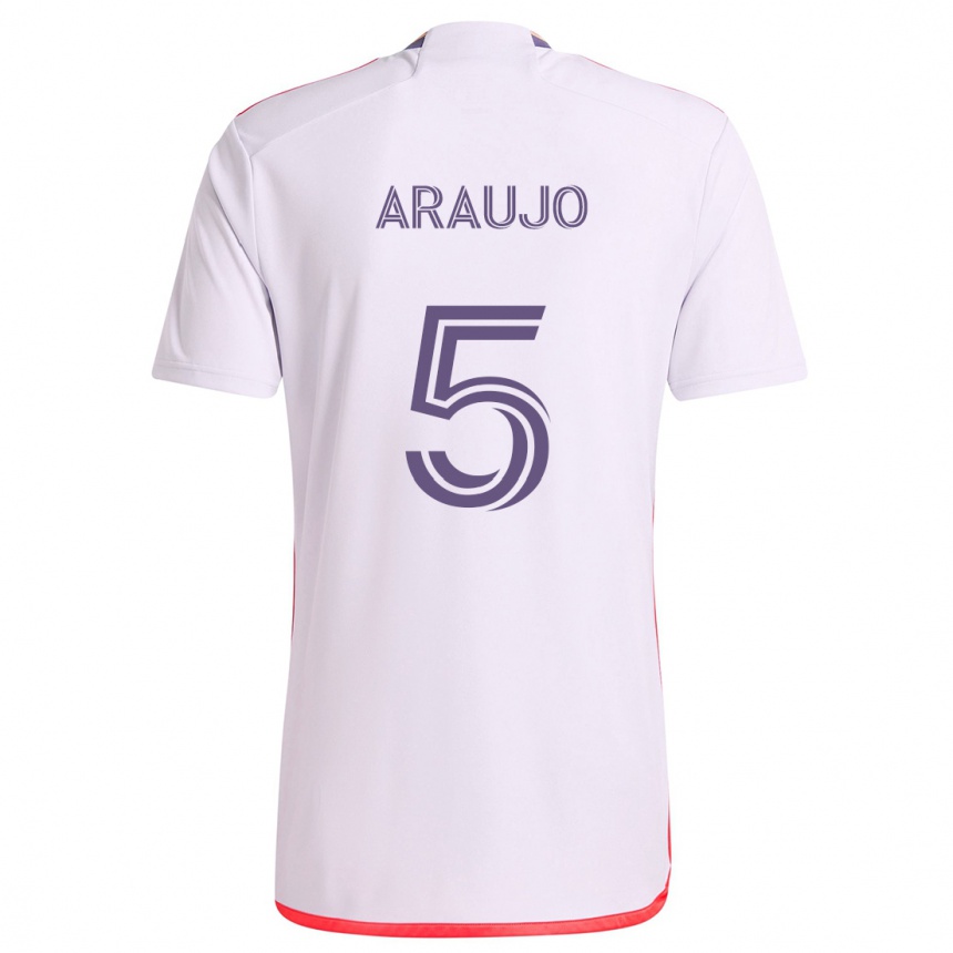 Niño Fútbol Camiseta César Araújo #5 Blanco Rojo Púrpura 2ª Equipación 2024/25 Perú