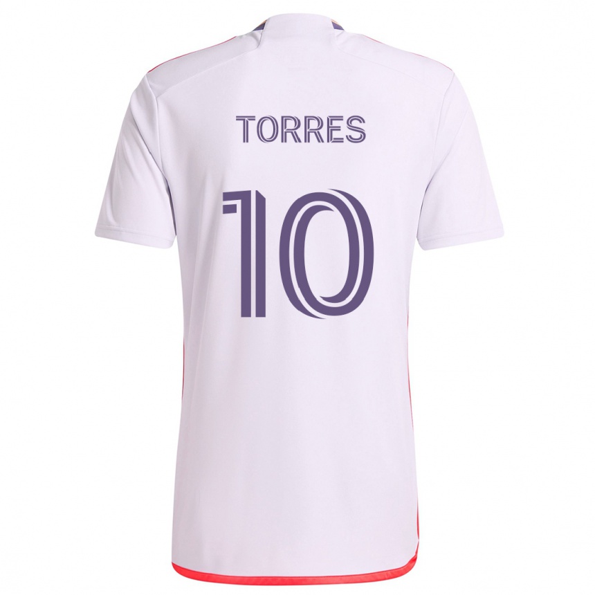 Niño Fútbol Camiseta Facundo Torres #10 Blanco Rojo Púrpura 2ª Equipación 2024/25 Perú