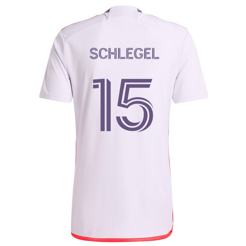 Niño Fútbol Camiseta Rodrigo Schlegel #15 Blanco Rojo Púrpura 2ª Equipación 2024/25 Perú