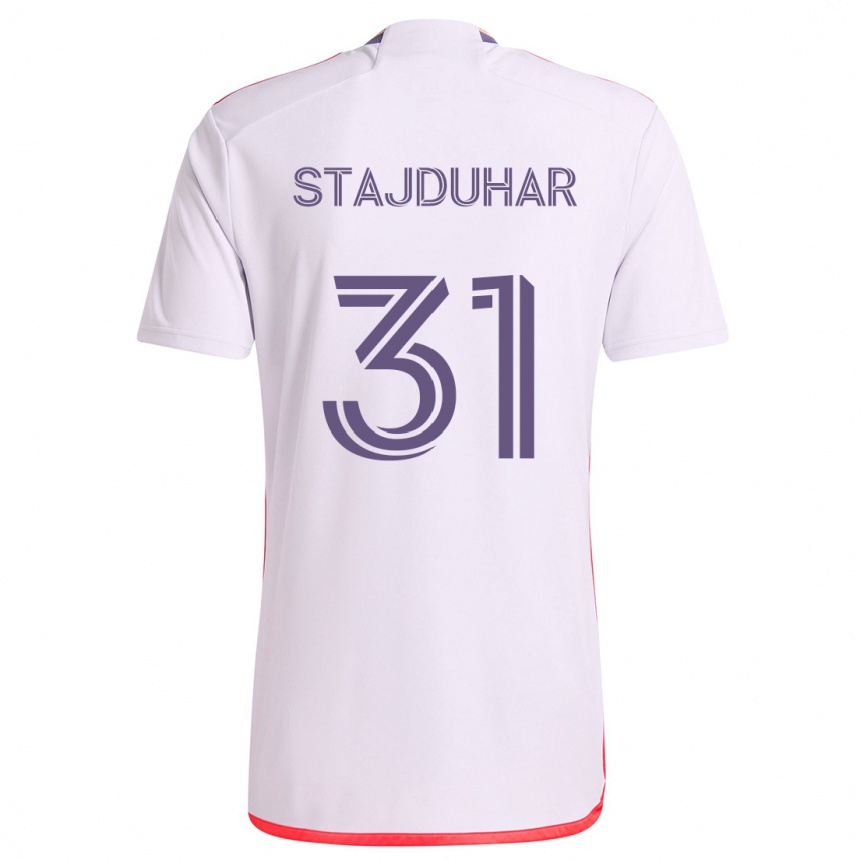 Niño Fútbol Camiseta Mason Stajduhar #31 Blanco Rojo Púrpura 2ª Equipación 2024/25 Perú