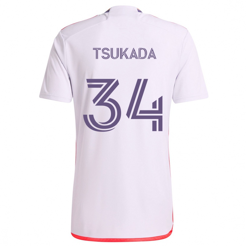 Niño Fútbol Camiseta Yutaro Tsukada #34 Blanco Rojo Púrpura 2ª Equipación 2024/25 Perú