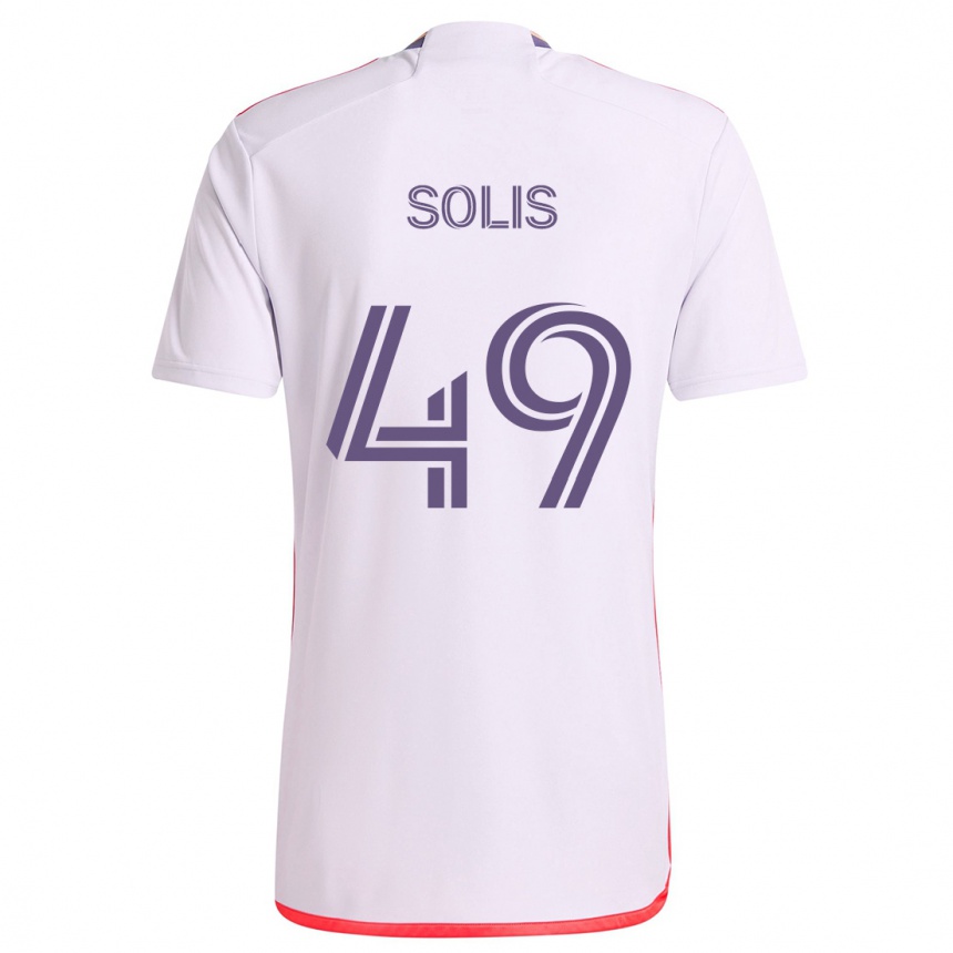 Niño Fútbol Camiseta Jhon Solís #49 Blanco Rojo Púrpura 2ª Equipación 2024/25 Perú