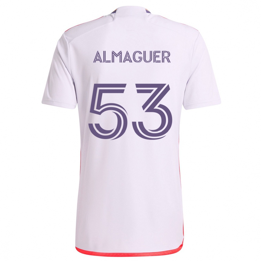 Niño Fútbol Camiseta Jorge Almaguer #53 Blanco Rojo Púrpura 2ª Equipación 2024/25 Perú