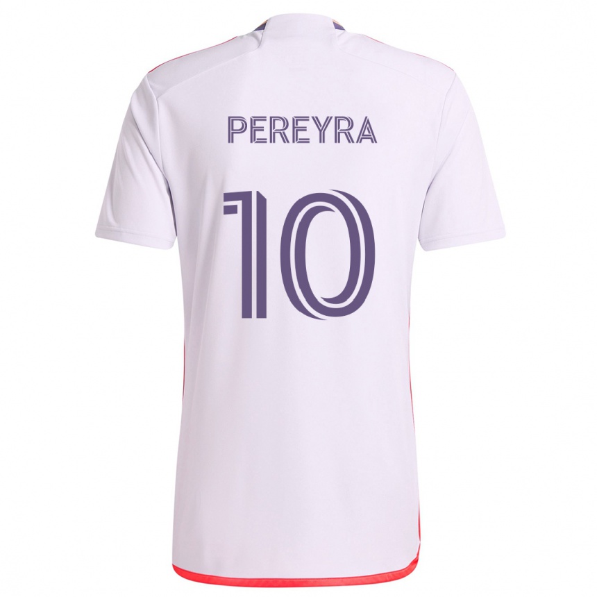 Niño Fútbol Camiseta Mauricio Pereyra #10 Blanco Rojo Púrpura 2ª Equipación 2024/25 Perú