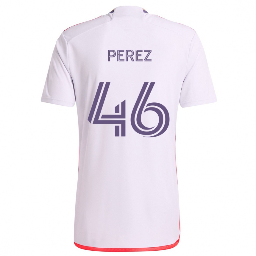 Niño Fútbol Camiseta Franco Pérez #46 Blanco Rojo Púrpura 2ª Equipación 2024/25 Perú