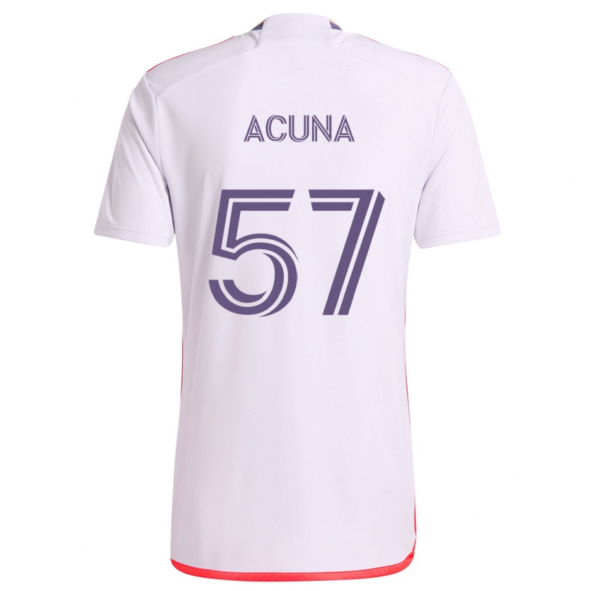 Niño Fútbol Camiseta Cristofer Acuña #57 Blanco Rojo Púrpura 2ª Equipación 2024/25 Perú