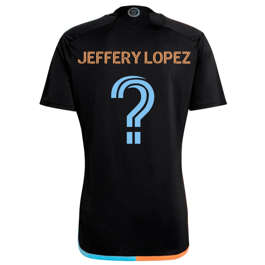 Niño Fútbol Camiseta Jeffery López #0 Negro Naranja Azul 2ª Equipación 2024/25 Perú