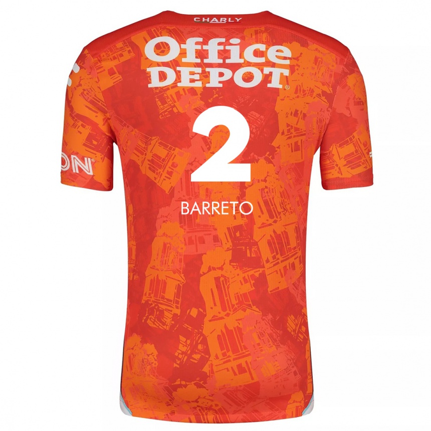 Niño Fútbol Camiseta Sergio Barreto #2 Naranja Blanco 2ª Equipación 2024/25 Perú