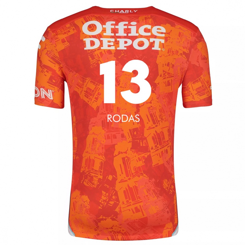 Niño Fútbol Camiseta Carlos Rodas #13 Naranja Blanco 2ª Equipación 2024/25 Perú